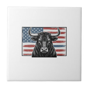 Patriotic Bull Flag Vintage Engraving Design_1 Ceramic Tile