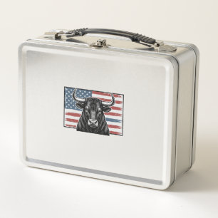 Patriotic Bull Flag Vintage Engraving Design_1 Metal Lunch Box