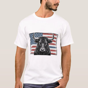 Patriotic Bull Flag Vintage Engraving Design_1 T-Shirt