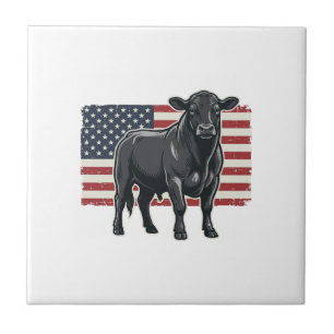 Patriotic Bull Flag Vintage Engraving Graphic_1 Ceramic Tile