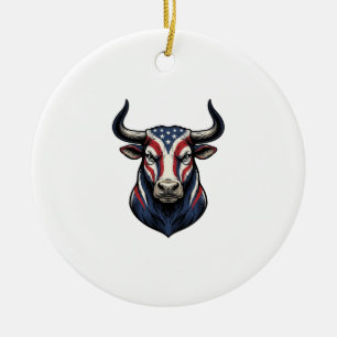 Patriotic Bull Head Vintage Engraving Design_1 Ceramic Ornament