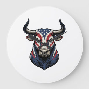 Patriotic Bull Head Vintage Engraving Design_1 Large Clock