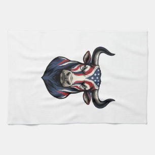 Patriotic Bull Head Vintage Engraving Design_1 Tea Towel