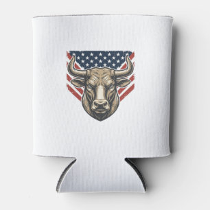 Patriotic Bull Head Vintage Engraving Vector Art_1 Can Cooler