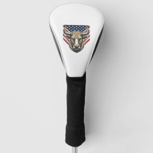 Patriotic Bull Head Vintage Engraving Vector Art_1 Golf Head Cover