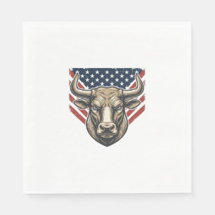 Patriotic Bull Head Vintage Engraving Vector Art_1 Napkin