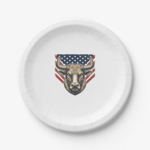 Patriotic Bull Head Vintage Engraving Vector Art_1 Paper Plate