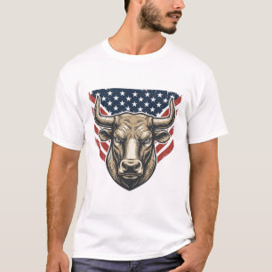 Patriotic Bull Head Vintage Engraving Vector Art_1 T-Shirt