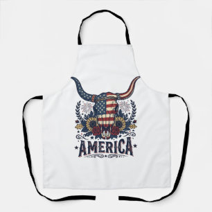 Patriotic Bull Skull America Vintage 4th of July S Apron