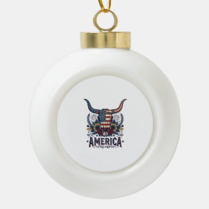Patriotic Bull Skull America Vintage 4th of July S Ceramic Ball Christmas Ornament