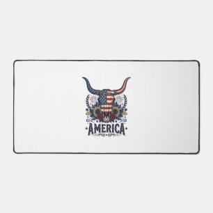 Patriotic Bull Skull America Vintage 4th of July S Desk Mat