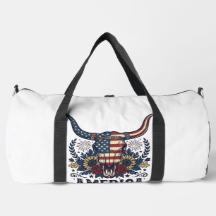 Patriotic Bull Skull America Vintage 4th of July S Duffle Bag