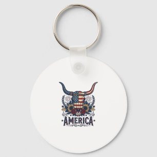 Patriotic Bull Skull America Vintage 4th of July S Key Ring