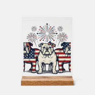 Patriotic Bulldog Fireworks Vintage Engraving Desi Acrylic Sign
