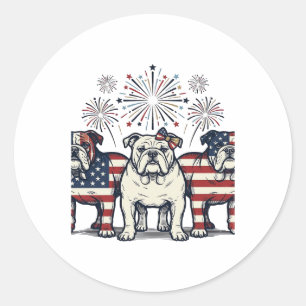 Patriotic Bulldog Fireworks Vintage Engraving Desi Classic Round Sticker