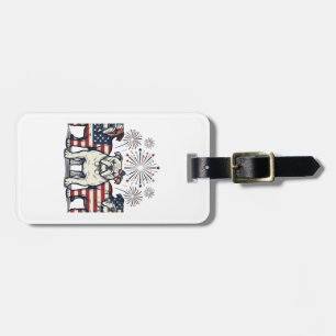 Patriotic Bulldog Fireworks Vintage Engraving Desi Luggage Tag