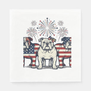 Patriotic Bulldog Fireworks Vintage Engraving Desi Napkin