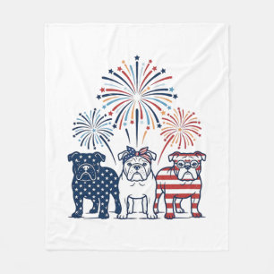 Patriotic Bulldog Fireworks Vintage Vector Design_ Fleece Blanket