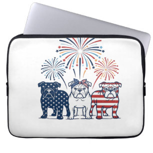 Patriotic Bulldog Fireworks Vintage Vector Design_ Laptop Sleeve