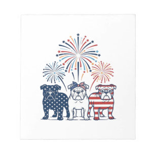 Patriotic Bulldog Fireworks Vintage Vector Design_ Notepad