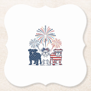 Patriotic Bulldog Fireworks Vintage Vector Design_ Paper Coaster
