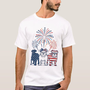 Patriotic Bulldog Fireworks Vintage Vector Design_ T-Shirt