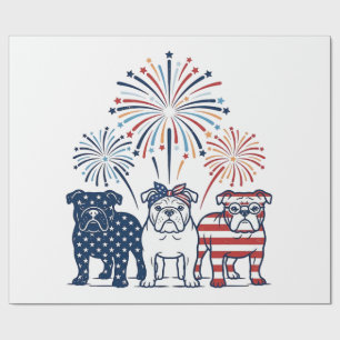 Patriotic Bulldog Fireworks Vintage Vector Design_ Wrapping Paper
