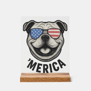 Patriotic Bulldog 'MERICA � USA Flag Sunglasses De Acrylic Sign