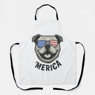 Patriotic Bulldog 'MERICA – USA Flag Sunglasses De Apron