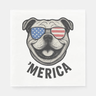 Patriotic Bulldog 'MERICA – USA Flag Sunglasses De Napkin