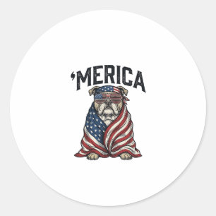 Patriotic Bulldog 'Merica Vintage Vector Shirt Des Classic Round Sticker