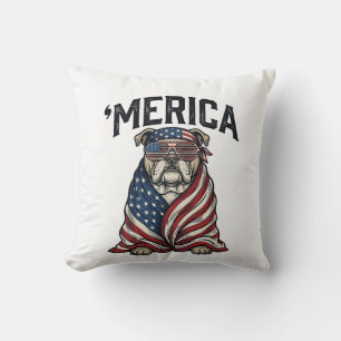 Patriotic Bulldog 'Merica Vintage Vector Shirt Des Cushion