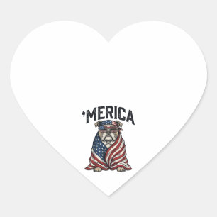 Patriotic Bulldog 'Merica Vintage Vector Shirt Des Heart Sticker