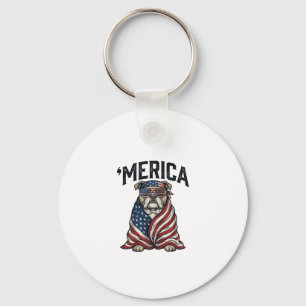 Patriotic Bulldog 'Merica Vintage Vector Shirt Des Key Ring