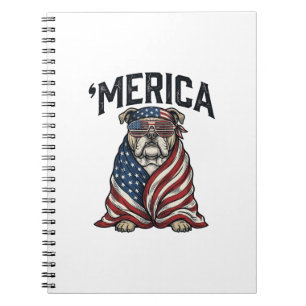 Patriotic Bulldog 'Merica Vintage Vector Shirt Des Notebook