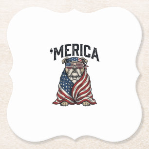 Patriotic Bulldog 'Merica Vintage Vector Shirt Des Paper Coaster