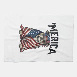 Patriotic Bulldog 'Merica Vintage Vector Shirt Des Tea Towel