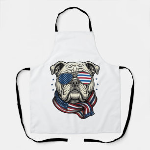 Patriotic Bulldog Vintage Engraving Shirt Design_1 Apron