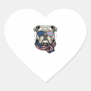 Patriotic Bulldog Vintage Engraving Shirt Design_1 Heart Sticker