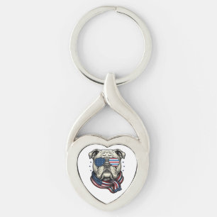 Patriotic Bulldog Vintage Engraving Shirt Design_1 Key Ring