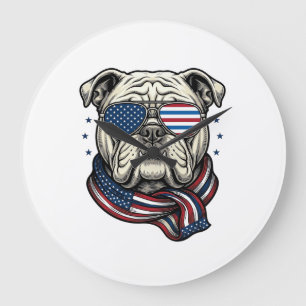 Patriotic Bulldog Vintage Engraving Shirt Design_1 Large Clock