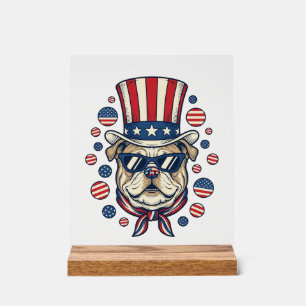Patriotic Bulldog Vintage Engraving Shirt Design ( Acrylic Sign