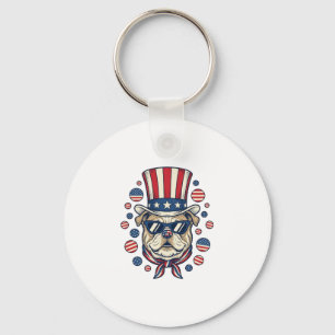 Patriotic Bulldog Vintage Engraving Shirt Design ( Key Ring