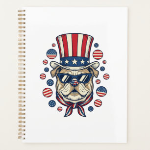 Patriotic Bulldog Vintage Engraving Shirt Design ( Planner