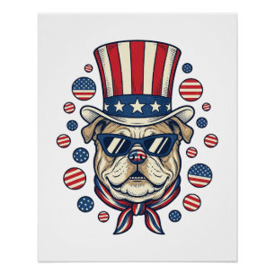 Patriotic Bulldog Vintage Engraving Shirt Design ( Poster