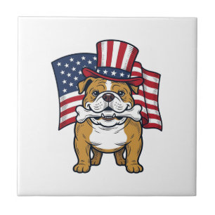 Patriotic Bulldog With Flag Vector Design_1 Ceramic Tile