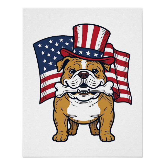 Patriotic Bulldog With Flag Vector Design_1 Poster (Front)
