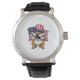 Patriotic Bulldog With Flag Vector Design_1 Watch