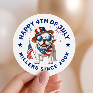Patriotic Bullgod Red White Blue Custom Text Classic Round Sticker