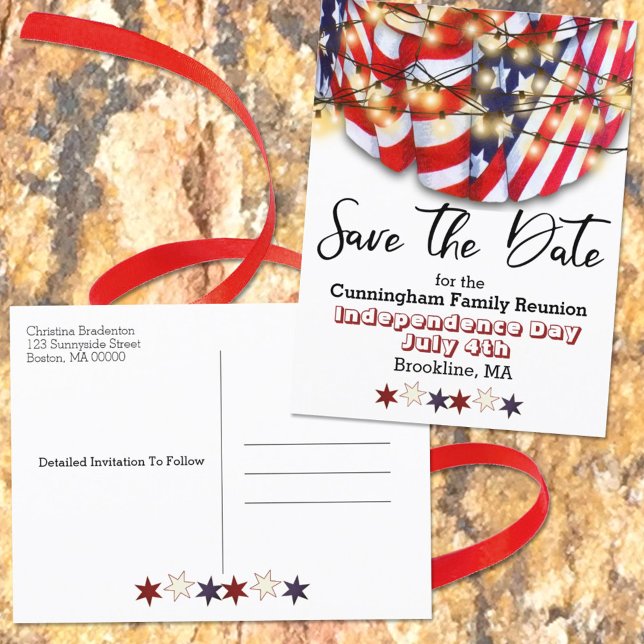 Patriotic Bunting Family Reunion Save The Date Announcement Postcard (Creator Uploaded)
